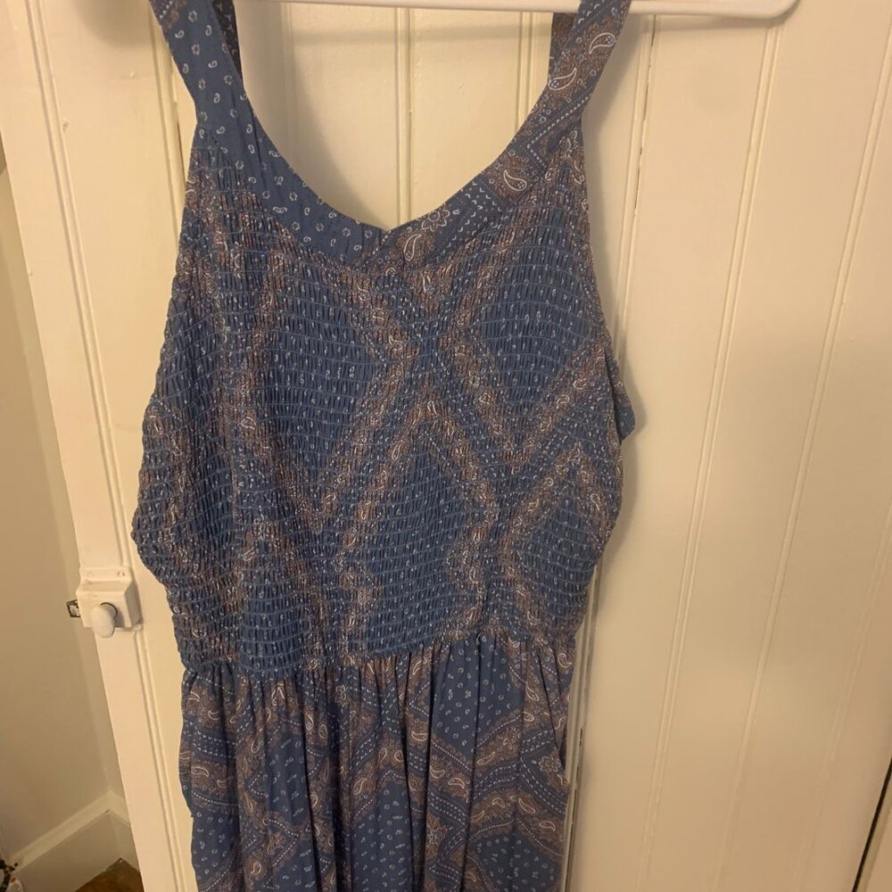 Japna Blue Boho Halter Jumpsuit Women’s Size M NWT Smocked Waist Wide Leg